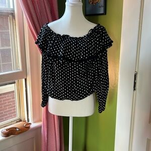 Black and White Polka Dot off-the shoulder top.